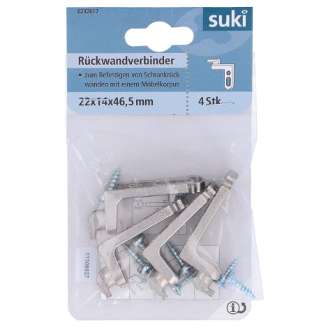 SUKI Rückwandverbinder Stahl vernickelt 22x14x46,5 mm 4 Stk.