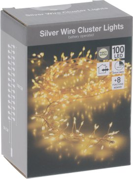 Silberdraht Cluster Warmweiß 100 LED IP44