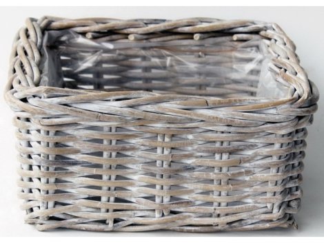 Pflanzkorb Rattan eckig Weiß 30x30x15 cm