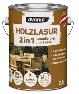 AVANIA 2in1-Holzlasur Grundierung und Lasur, Nuss 2,5 l