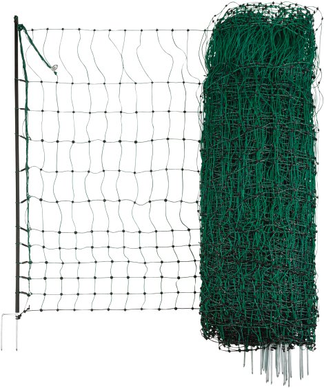Geflügelnetz elektr. grün, Doppelspitze 15 m x 106 cm, 6 Pfähle