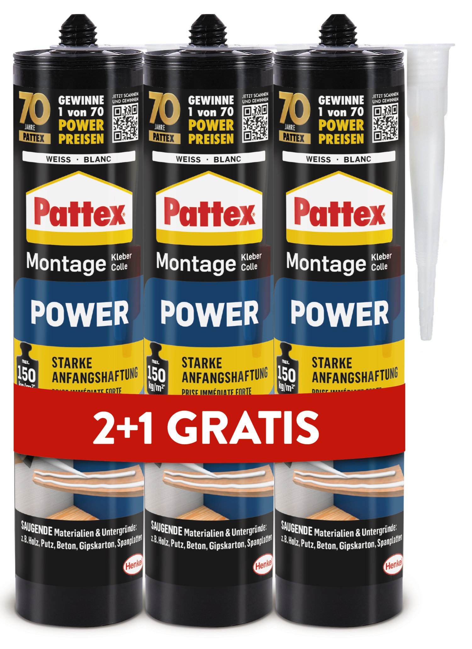 PATTEX Montagekleber-Set Power 3x370 g