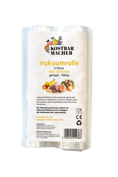 KOSTBARMACHER Vakuumrolle gerippt, 150x6000 mm, 90MY, 2 Stk.