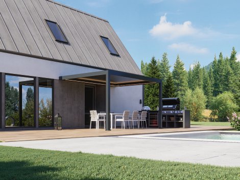 Pergola Bioclimatic wandmontiert Dunkelgrau 3x6 m