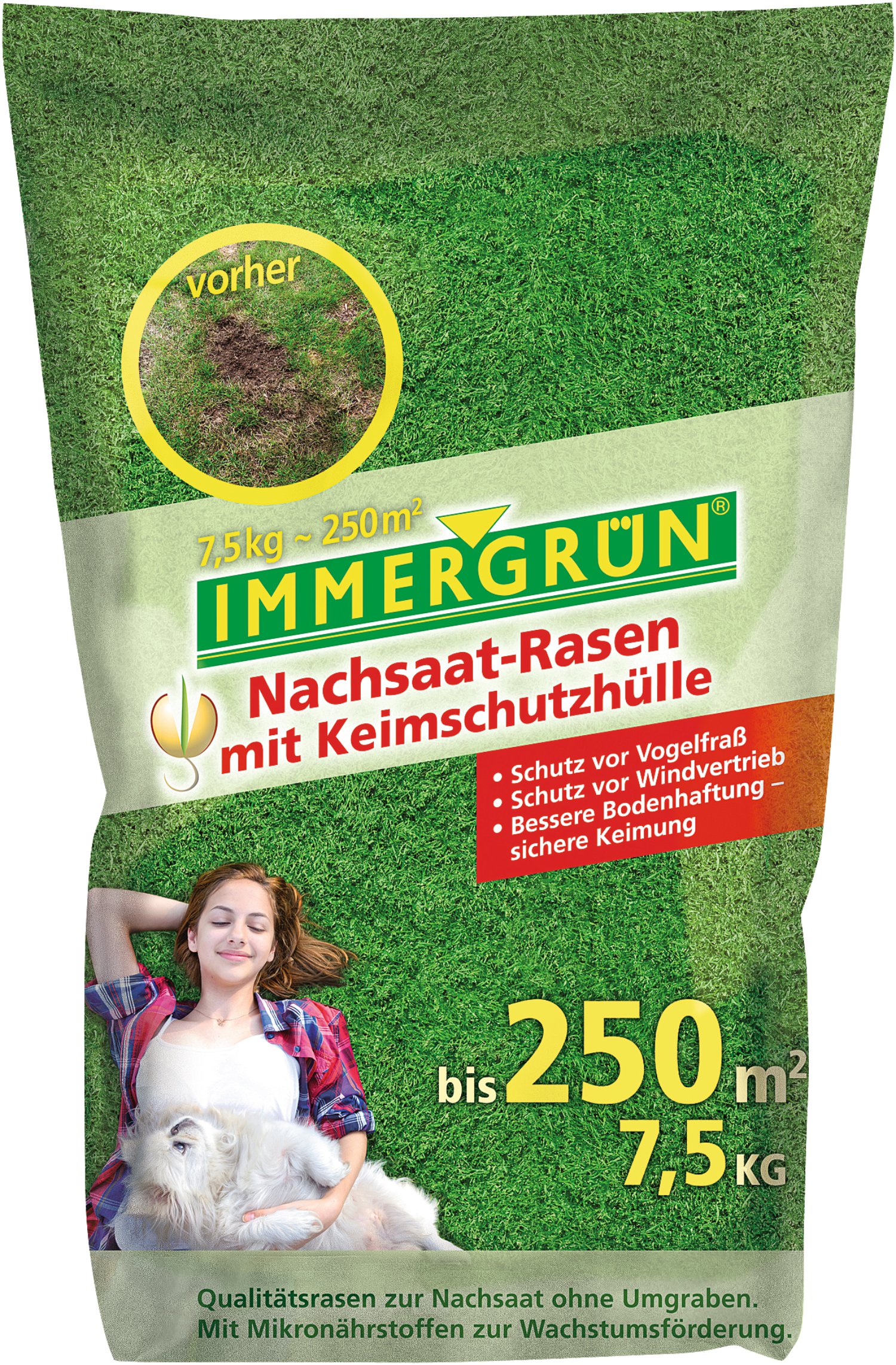 IMMERGRÜN Nachsaat-Rasen mit Keimschutzhülle 7,5 kg | Lagerhaus