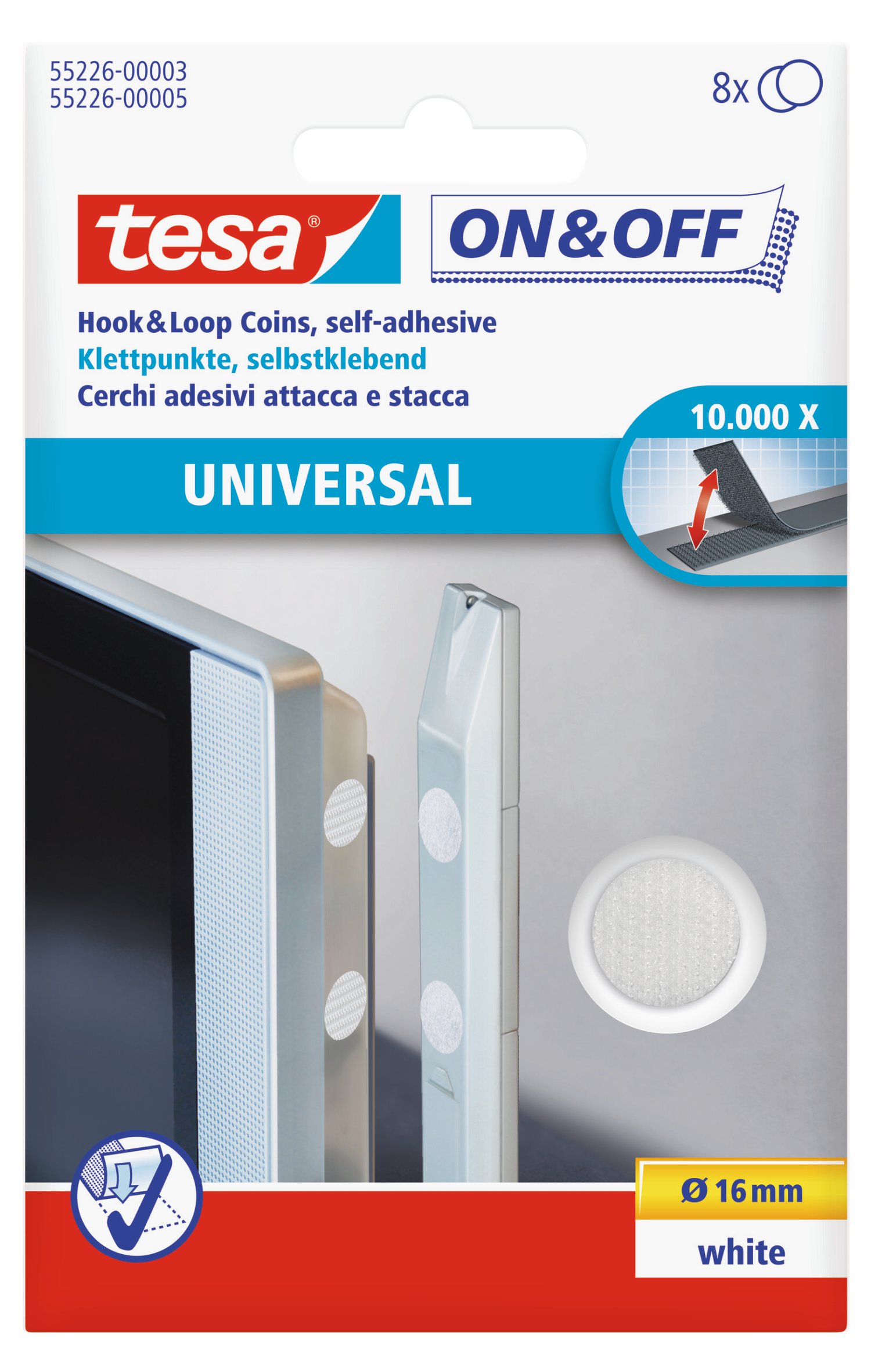 TESA Klettpunkt zum aufkleben Weiß ⌀ 16 mm