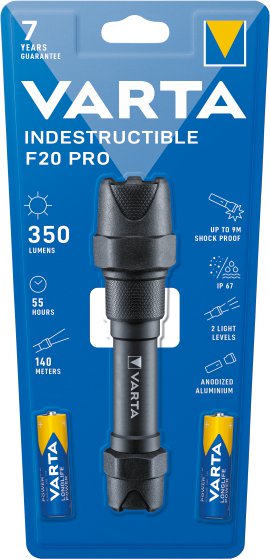 VARTA LED-Taschenlampe Indestructible F20 Pro inkl. 2x VARTA Longlife Power AA Batterie