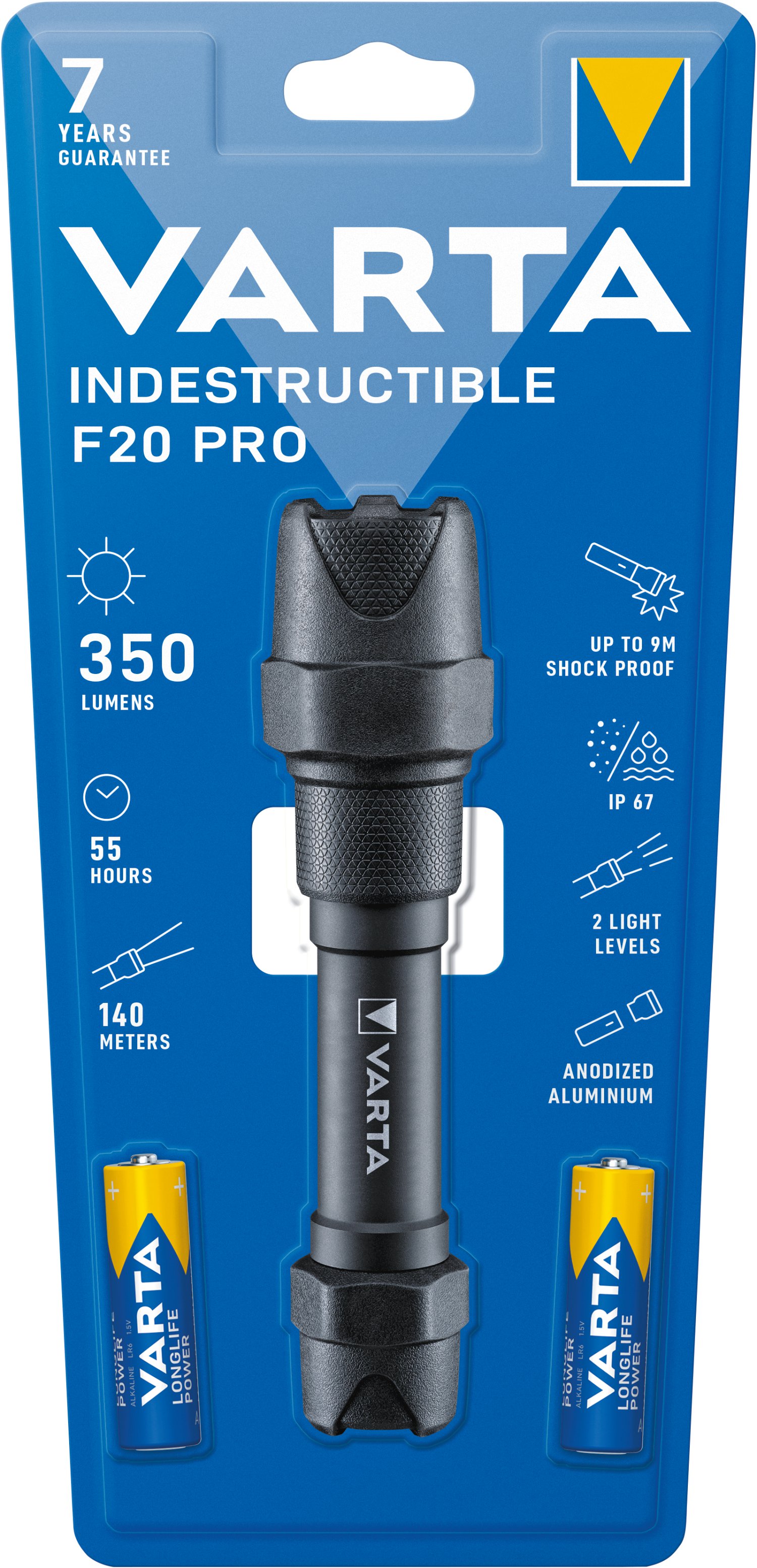 VARTA LED-Taschenlampe Indestructible F20 Pro inkl. 2x VARTA Longlife Power AA Batterie