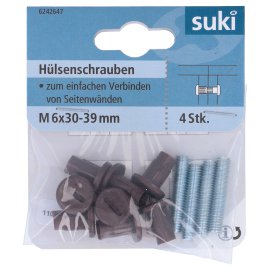 SUKI Hülsenschraube Stahl und Kunststoff Braun M6 HO30-39 mm 4 Stk.