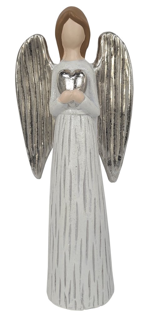 Dekofigur Engel mit Herz Weiß 14,8x8,9x38 cm