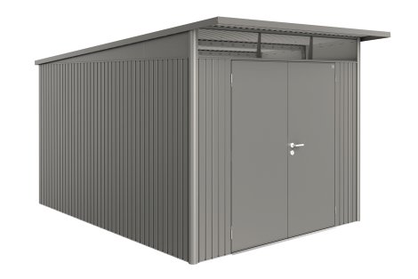 BIOHORT Gerätehaus A8 AvantGarde® 260x380x222 cm mit Doppeltür, Quarzgrau-Metallic