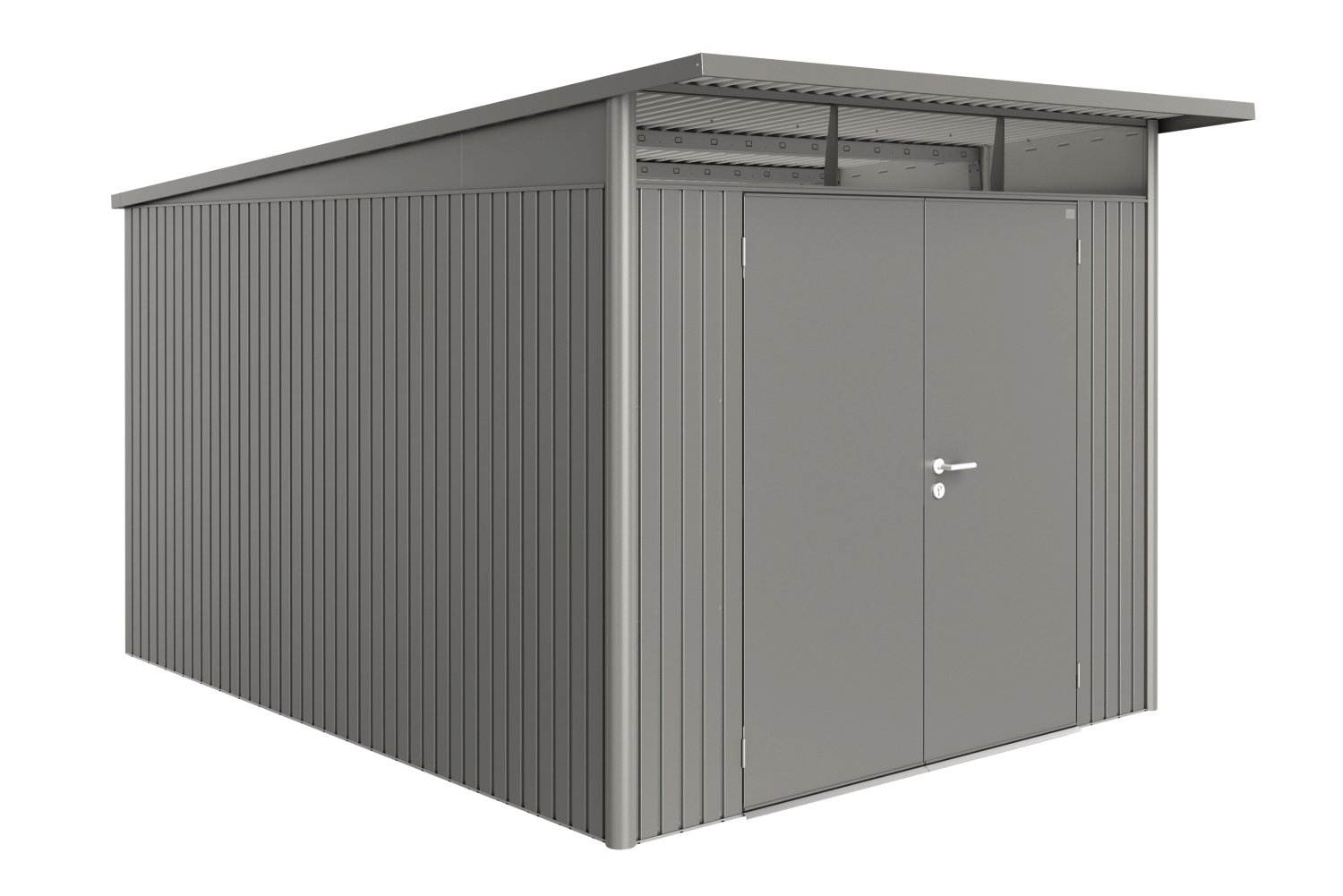 BIOHORT Gerätehaus A8 AvantGarde® 260x380x222 cm mit Doppeltür, Quarzgrau-Metallic