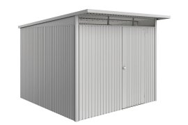 BIOHORT Gerätehaus AvantGarde® Eco A7 + Standardtür 260x300x218 cm, Silber-Metallic