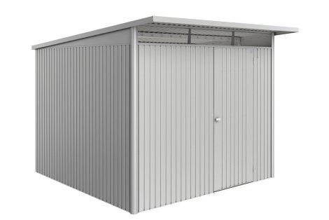 BIOHORT Gerätehaus AvantGarde® Eco A7 + Standardtür 260x300x218 cm, Silber-Metallic