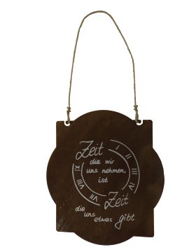 Gartenschild Zeit mit Kordel + Beschriftung 43 cm