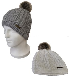 Damen Strickmütze mit Bommel Fleece OneSize