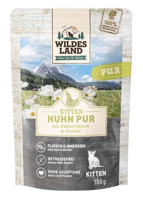 WILDES LAND Katzennahrung Huhn+Distelöl 100 g