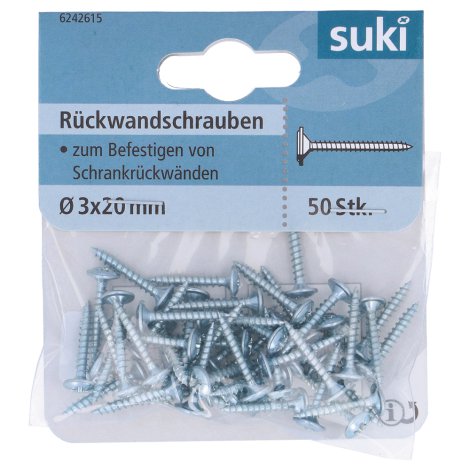 SUKI Rückwandschraube verzinkt 3x20 mm 50 Stk.