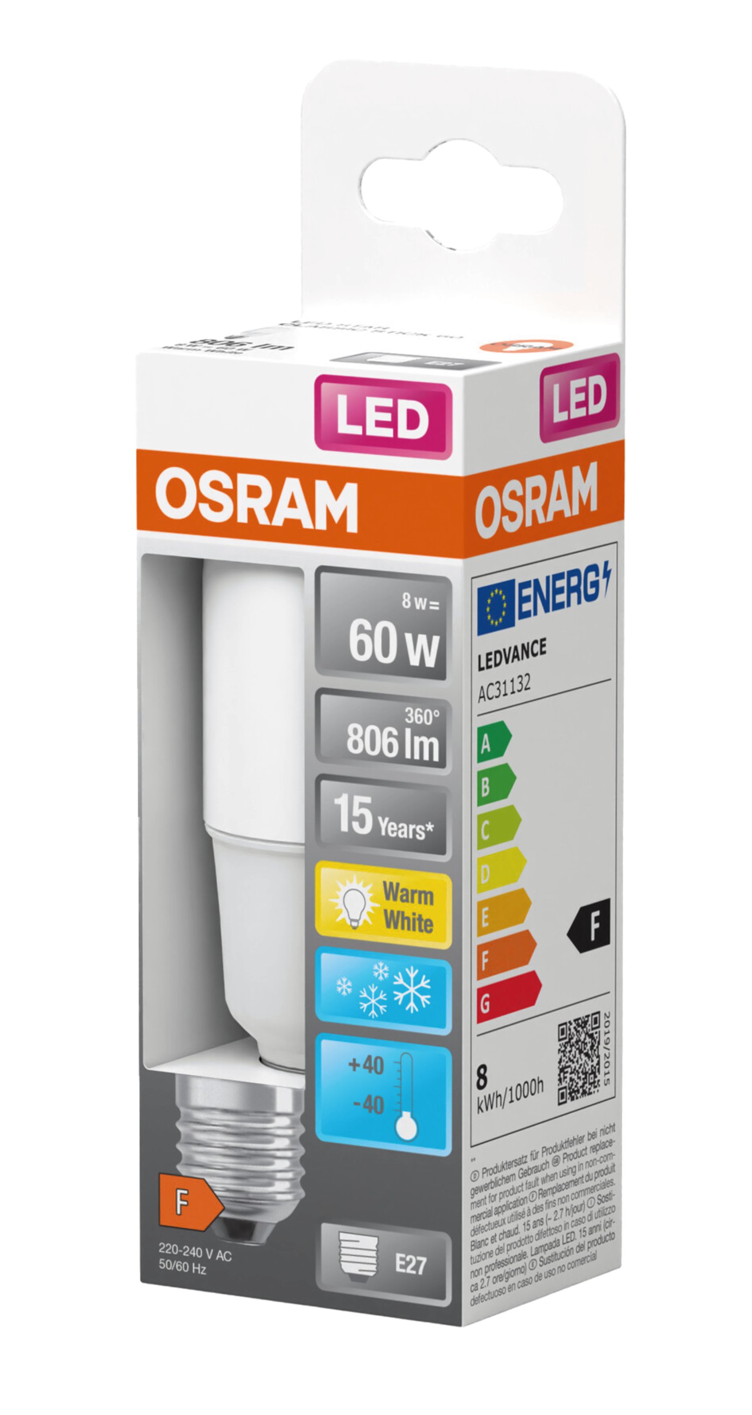 OSRAM Energiesparlampe Star Stick E27 8W
