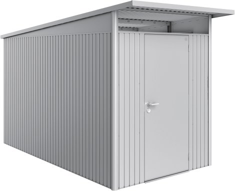 BIOHORT Gerätehaus A4 AvantGarde® 180x380x222 cm mit Standardtür, Silber-Metallic