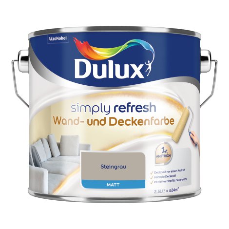 DULUX Simply Refresh Wand und Deckenfarbe Steingrau 2,5 l