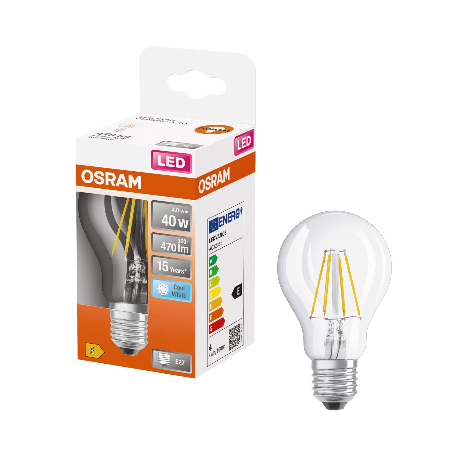 OSRAM LED-Birne Retrofit Classic 40 Klar Kaltweiß E27