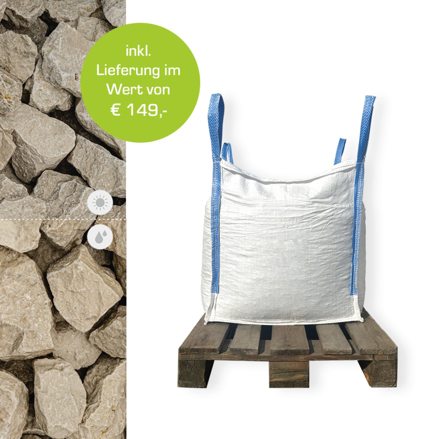 Min2C Bruchsteine chateaubeige 50-100mm 500kg Big Bag