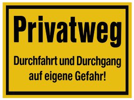 ALPERTEC Schild Privatweg Durchgang auf eigene Gefahr Gelb/Schwarz 40x25 cm
