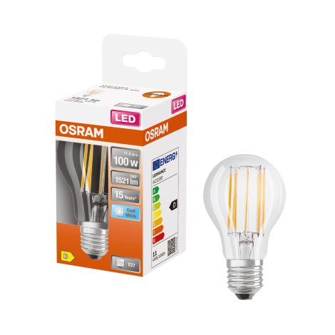 OSRAM LED-Birne Retrofit Classic 100 E27 Filament Kaltweiß/klar 10W