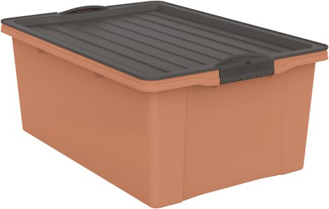 ROTHO Stapelbox Compact mit Rollen Korall-Schwarz A3 38 l