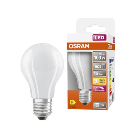OSRAM LED-Birne Retrofit Classic 100 dimmbar E27, Warmweiß/matt 11W