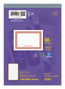 URSUS Notizblock A5 Biformat-X kariert 48 Blatt