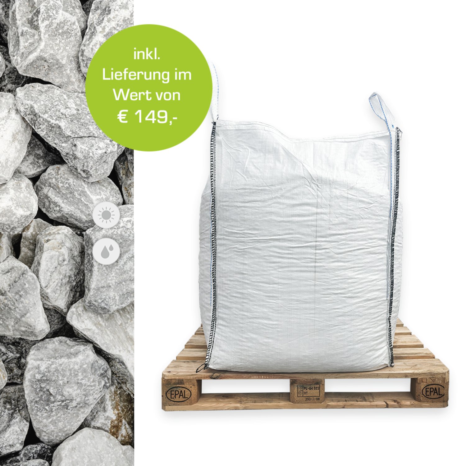 CASAFINO Bruchsteine naturweiß 50-100mm 1000kg Big Bag