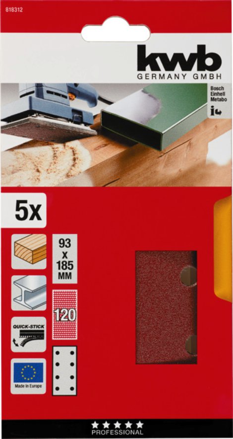 KWB Schleifstreifen Korund 93 gelocht K120 5 Stk.