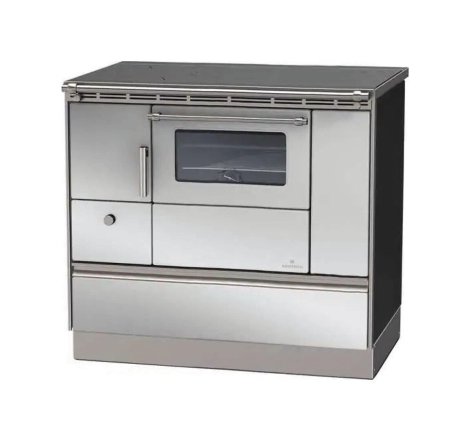 LOHBERGER Holzherd Rega 90 mit Stahlplatte 6,6 kW Edelstahl Anschluss rechts