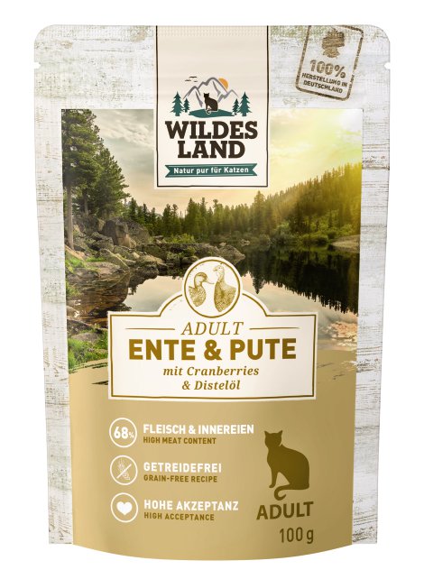 WILDES LAND Katzennahrung Ente+Pute+Cranberry 100 g