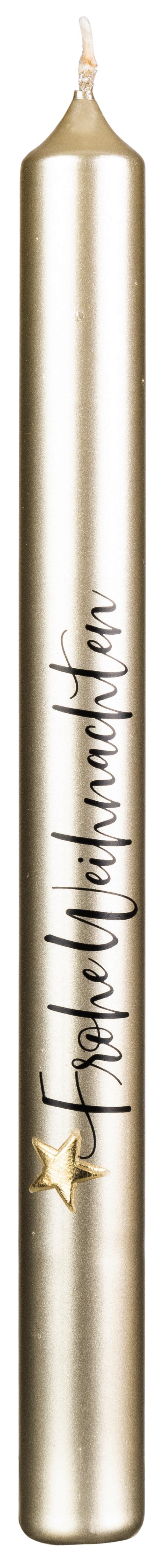 Stabkerze Frohe Weihnachten Creme/Gold/Schwarz 250x22 mm