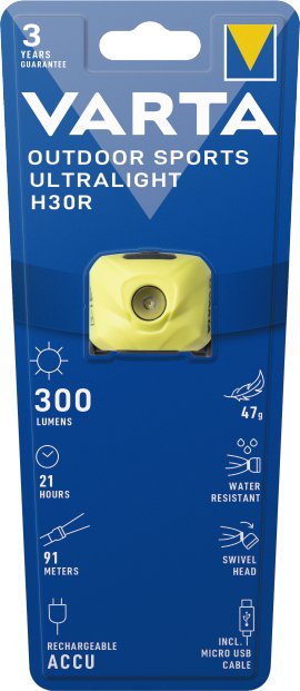 VARTA LED-Kopfleuchte Outdoor Sports Ultralight H30R lime inkl. Li-Polymer Akku