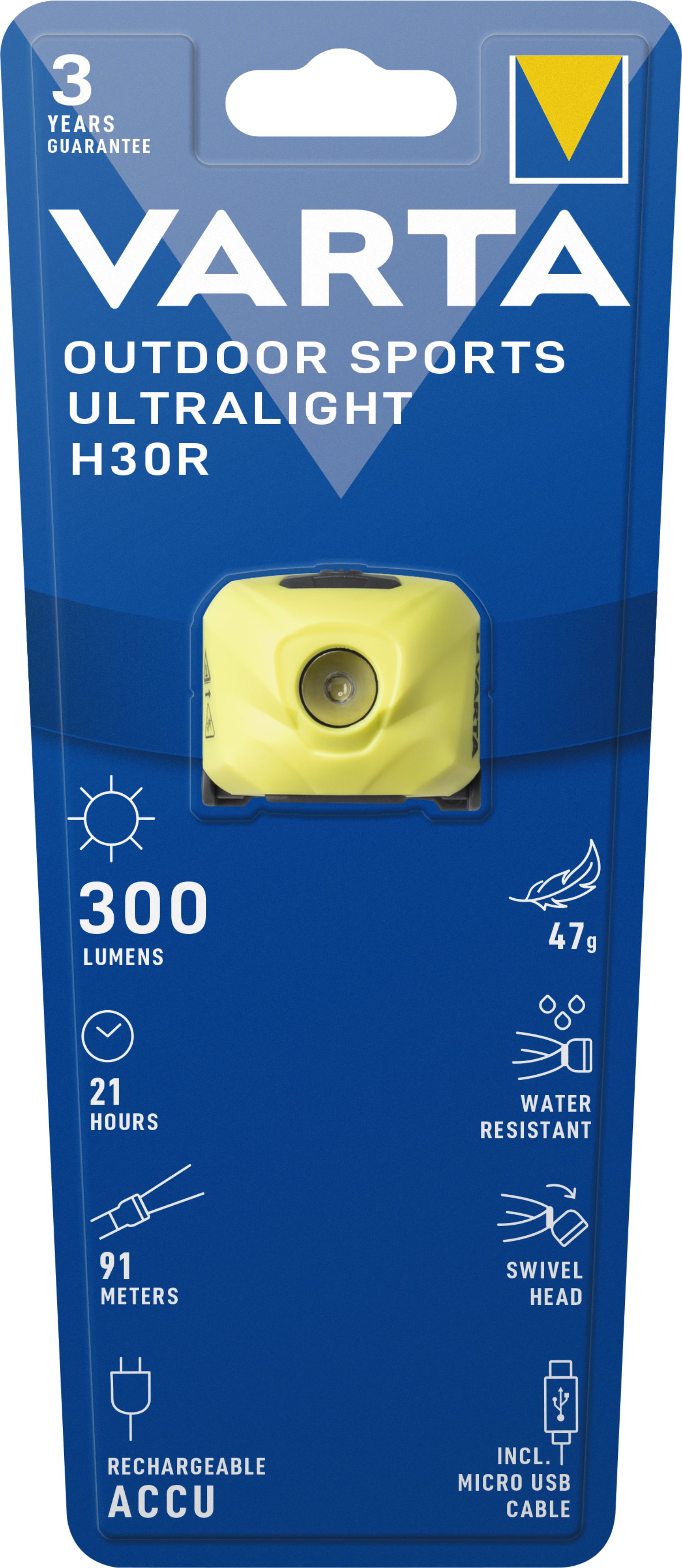 VARTA LED-Kopfleuchte Outdoor Sports Ultralight H30R lime inkl. Li-Polymer Akku