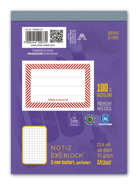 URSUS Notizblock A6 Format-X kariert 48 Blatt