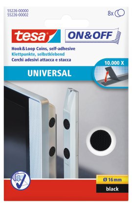 TESA Klettpunkt zum aufkleben Schwarz ⌀ 16 mm