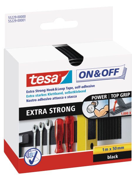 TESA Klettband extrastark Schwarz 50x1 mm