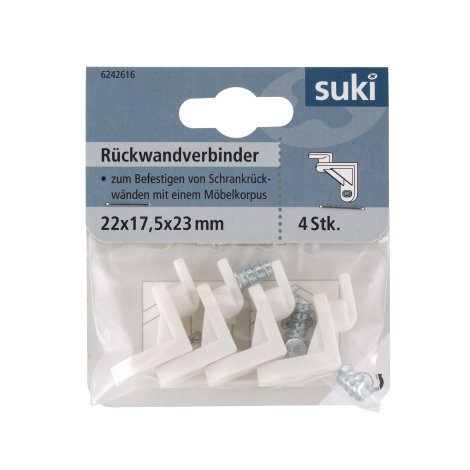 SUKI Kunststoff-Rückwandverbinder Weiß 22x17,5x23 mm 4 Stk.
