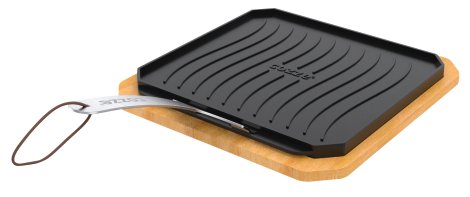 COZZE® Gusspfanne wendbar Silber/Schwarz inkl. Untersetzer aus Buchenholz 33x33x2 cm (LxBxH)