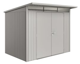 BIOHORT Gerätehaus AvantGarde® A5 + Doppeltür 260x220x218 cm, Silber-Metallic