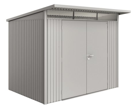 BIOHORT Gerätehaus AvantGarde® A5 + Doppeltür 260x220x218 cm, Silber-Metallic
