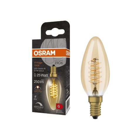 OSRAM LED-Kerze 1906 CLB D Filamentment GD E14 Warmweiß 3,4W