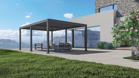 Pergola Bioclimatic wandmontiert Dunkelgrau 3x3 m