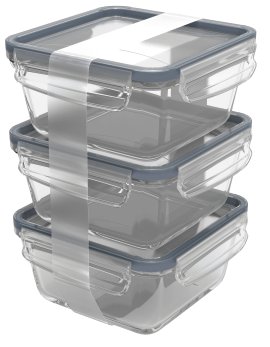 ROTHO Kühlschrankdosenset Glas Blau 0,5 l, 3-tlg.