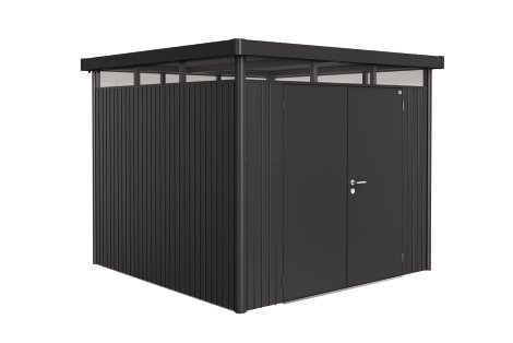 BIOHORT Gerätehaus HighLine H4 mit Doppeltür 275x275x222 cm, Dunkelgrau-Metallic